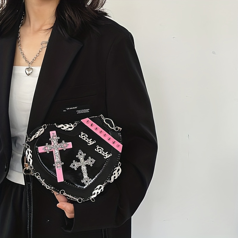 2023 New Cool Punk Style Women Fashion Heart-shaped Bag Pu Leather