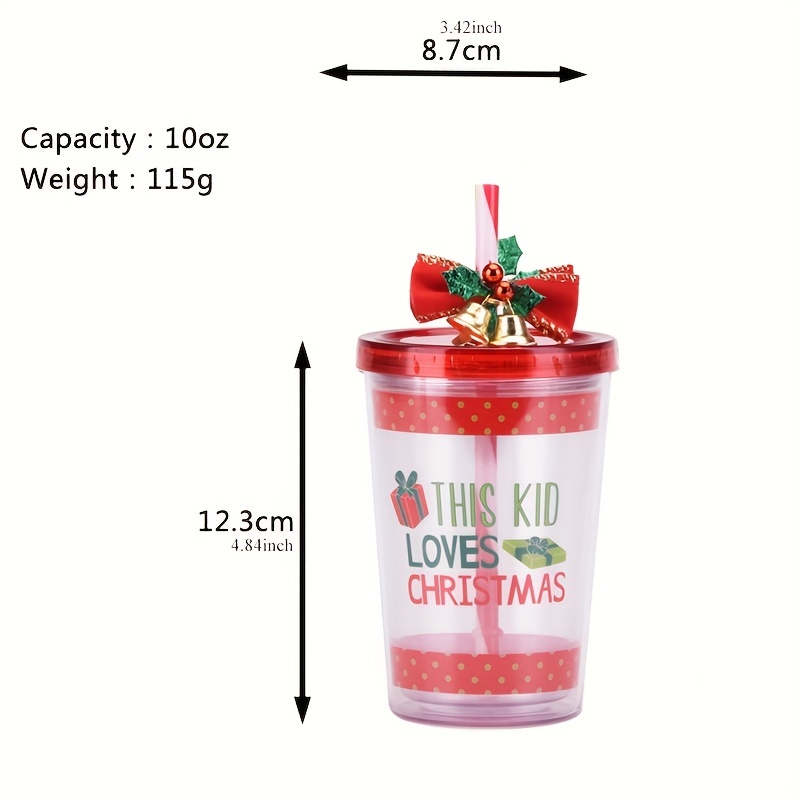 1pc Christmas-themed Double-layer Plastic Drinking Cup With Straw