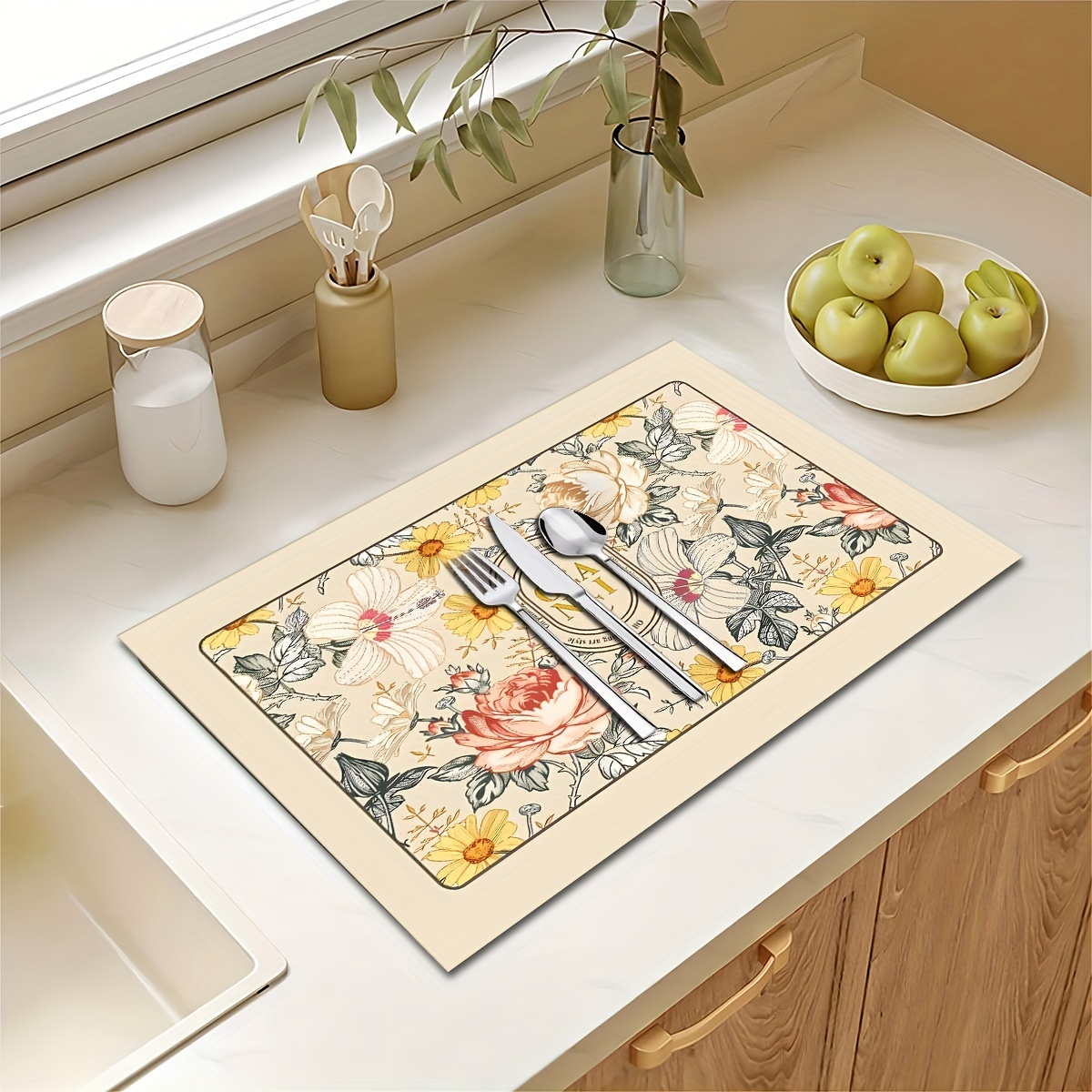 Silicone Drain Mat Flower Pattern Drying Pad Absorbent Tableware Sink Drain Pad