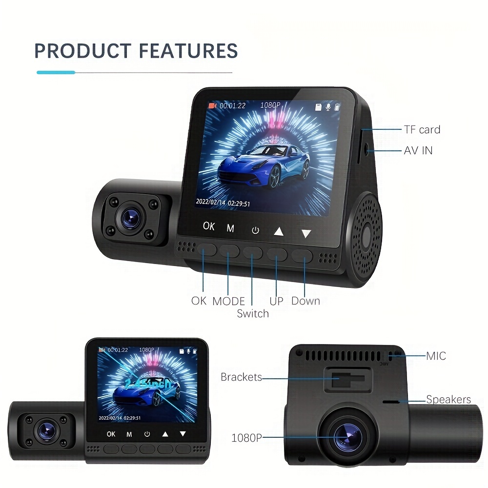 2 HD 1080P Dash-Kamera 3 Kameraobjektive Auto DVR 3-Kanal-Dash