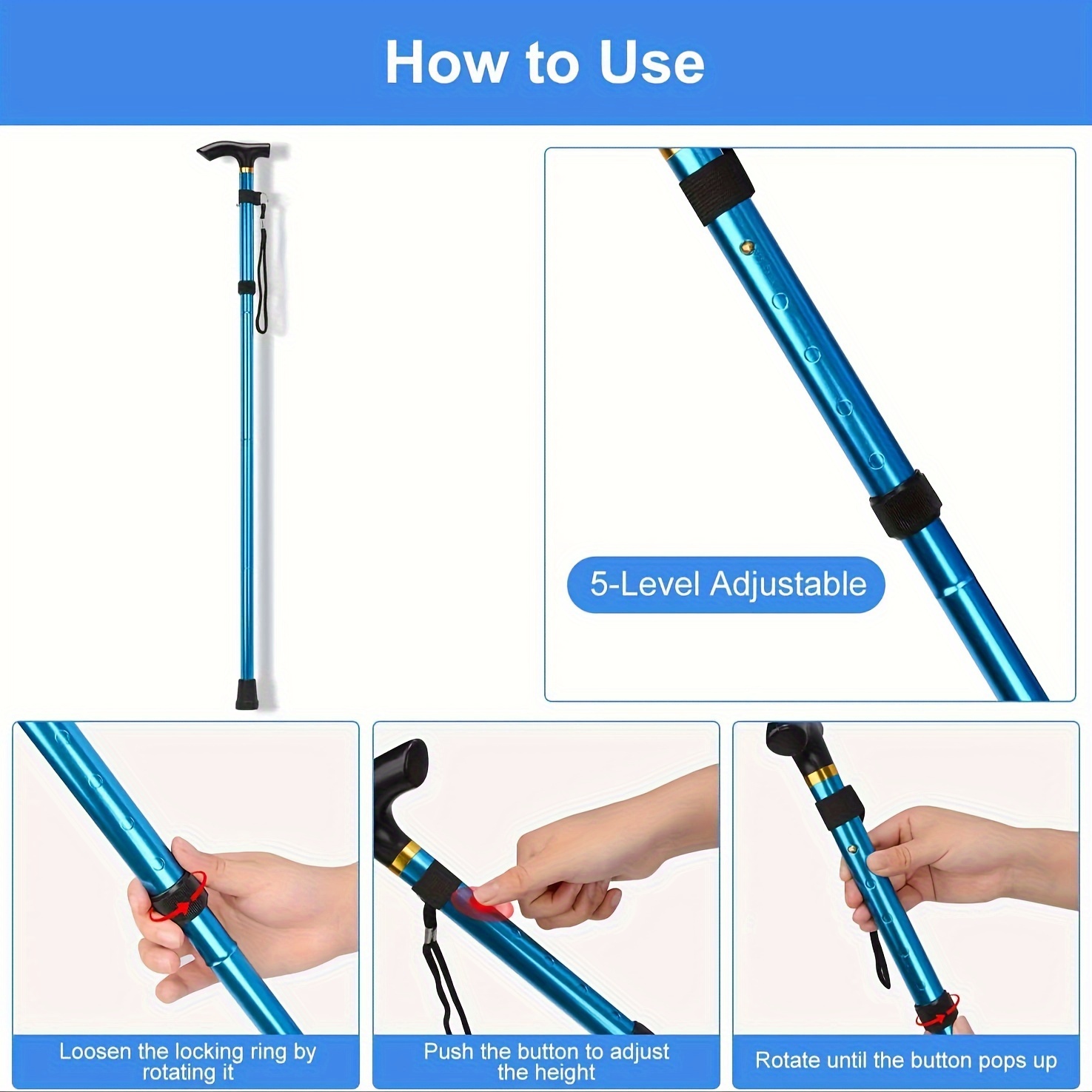 Adjustable Folding Hiking Trekking Pole Lightweight Aluminum Alloy Stick