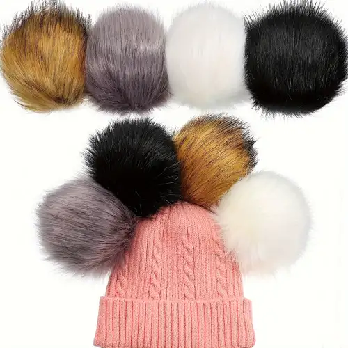 Faux Fur Pom Poms For Hats With Elastic Loops For Diy Crafts - Temu