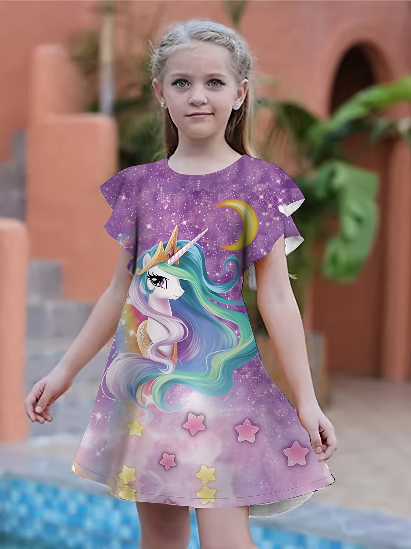 Cute Unicorn Short Sleeve Dress Cartoon Printing 3d - Temu Canada