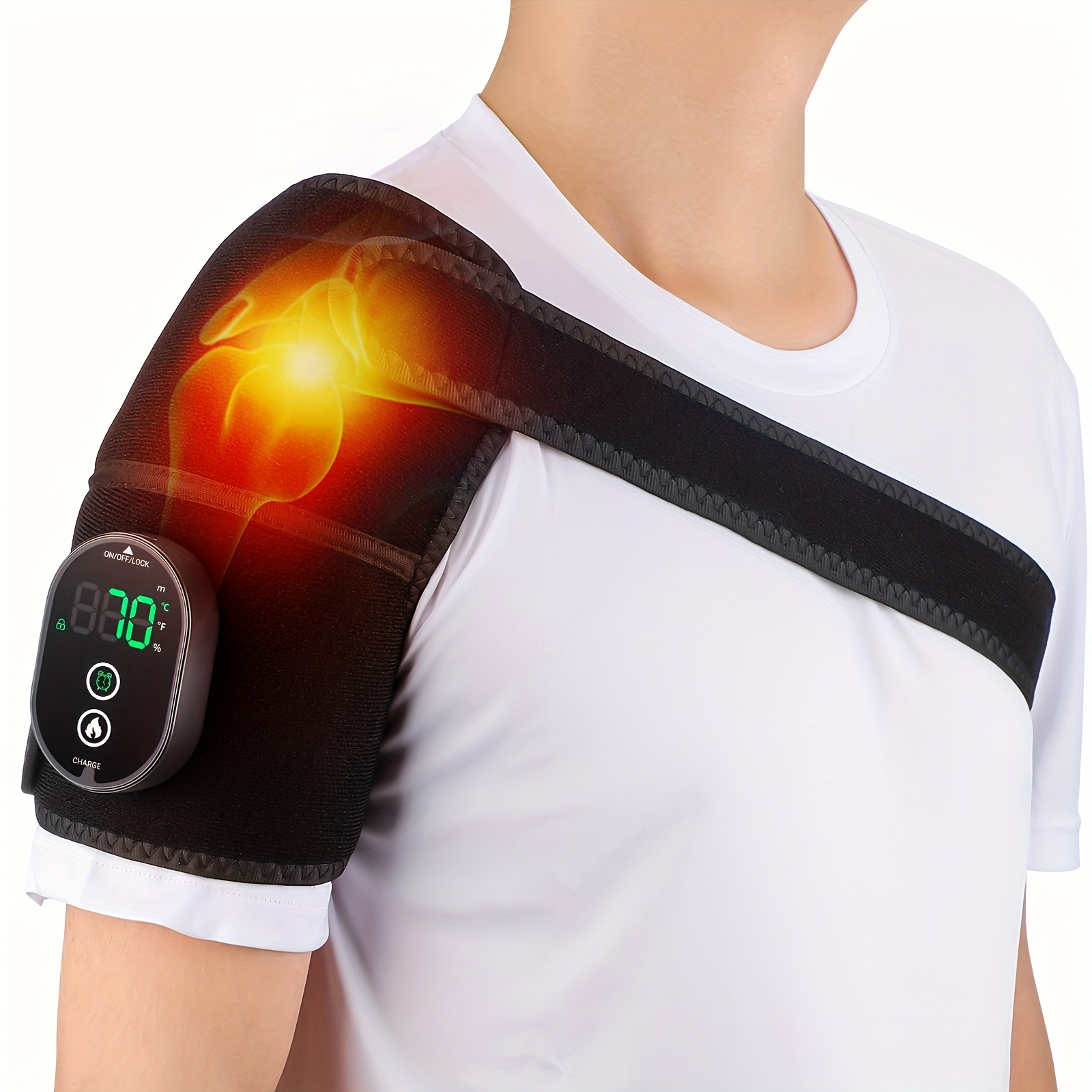 Heated Massaging Shoulder Brace - USB Rechargeable, Adjustable Brace