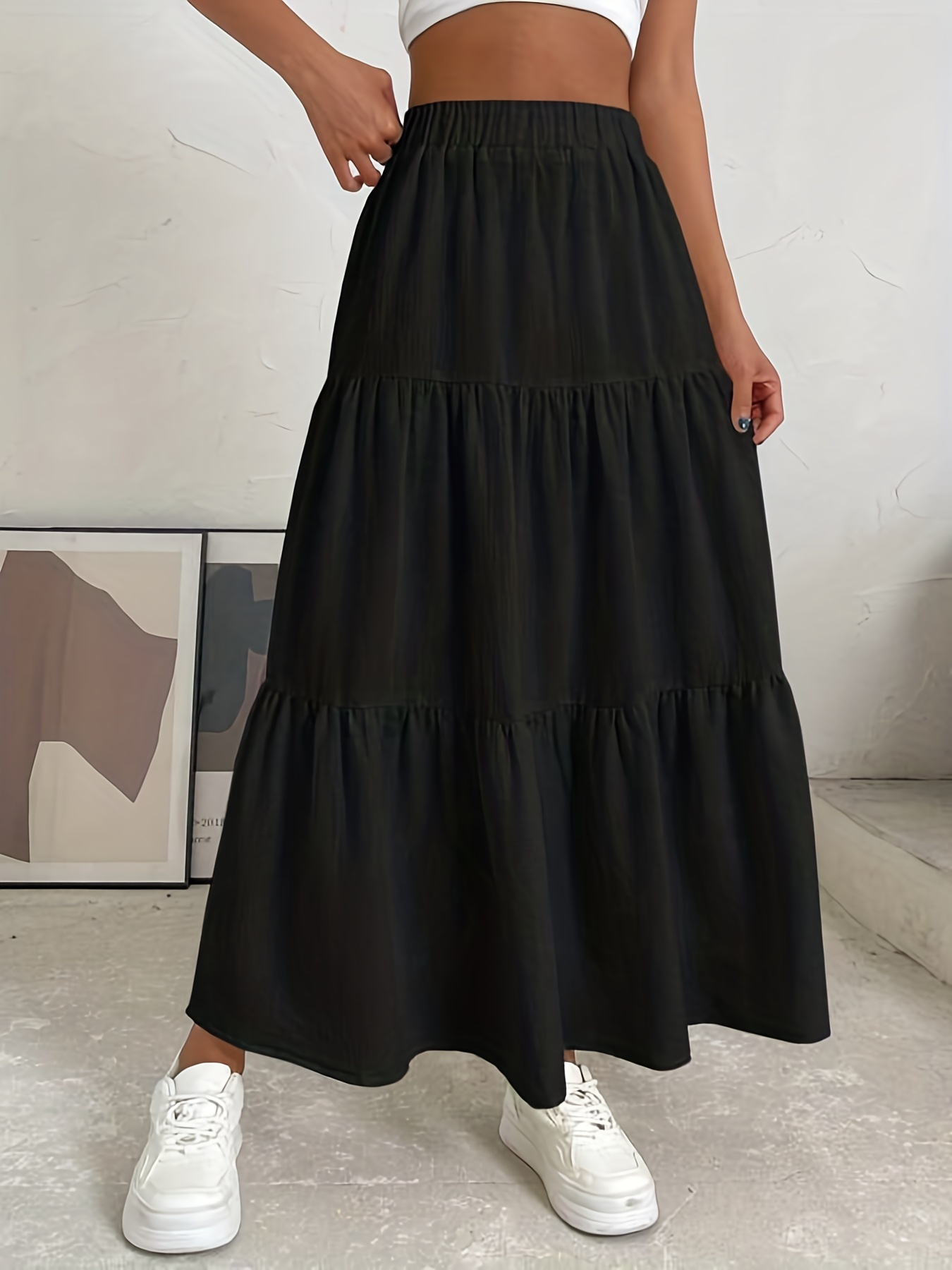 High Waist Pleated Skirt Casual Solid Skirt Summer Spring - Temu