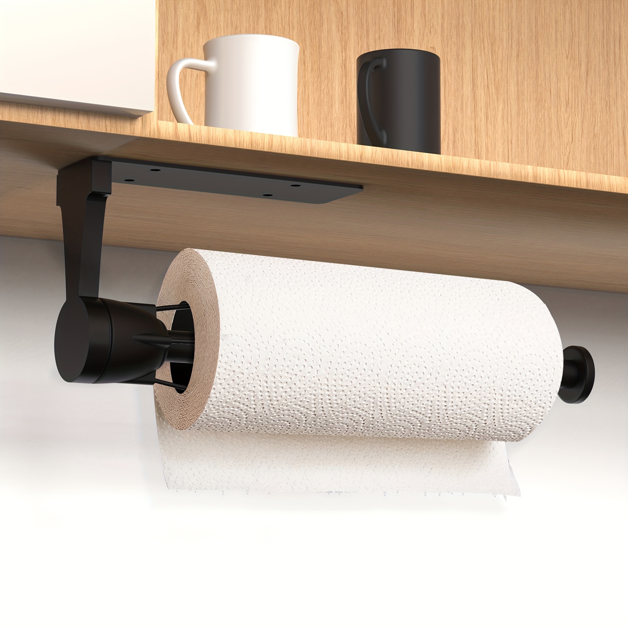 VEHHE Kitchen Roll Holder Under Cabinet Black-Self Adhesive or Drilling Kitchen  Roll Holder Wall Mounted for Bathroom or Kitchen