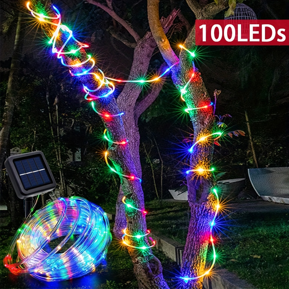 IJG Paquete De 2 Luces Solares De Navidad Para Exteriores, Impermeables, Cada 33 Pies, 100 LED, 8 Modos Y Temporizador, Luces De Tubo Transparente Para Exteriores (blanco Cálido