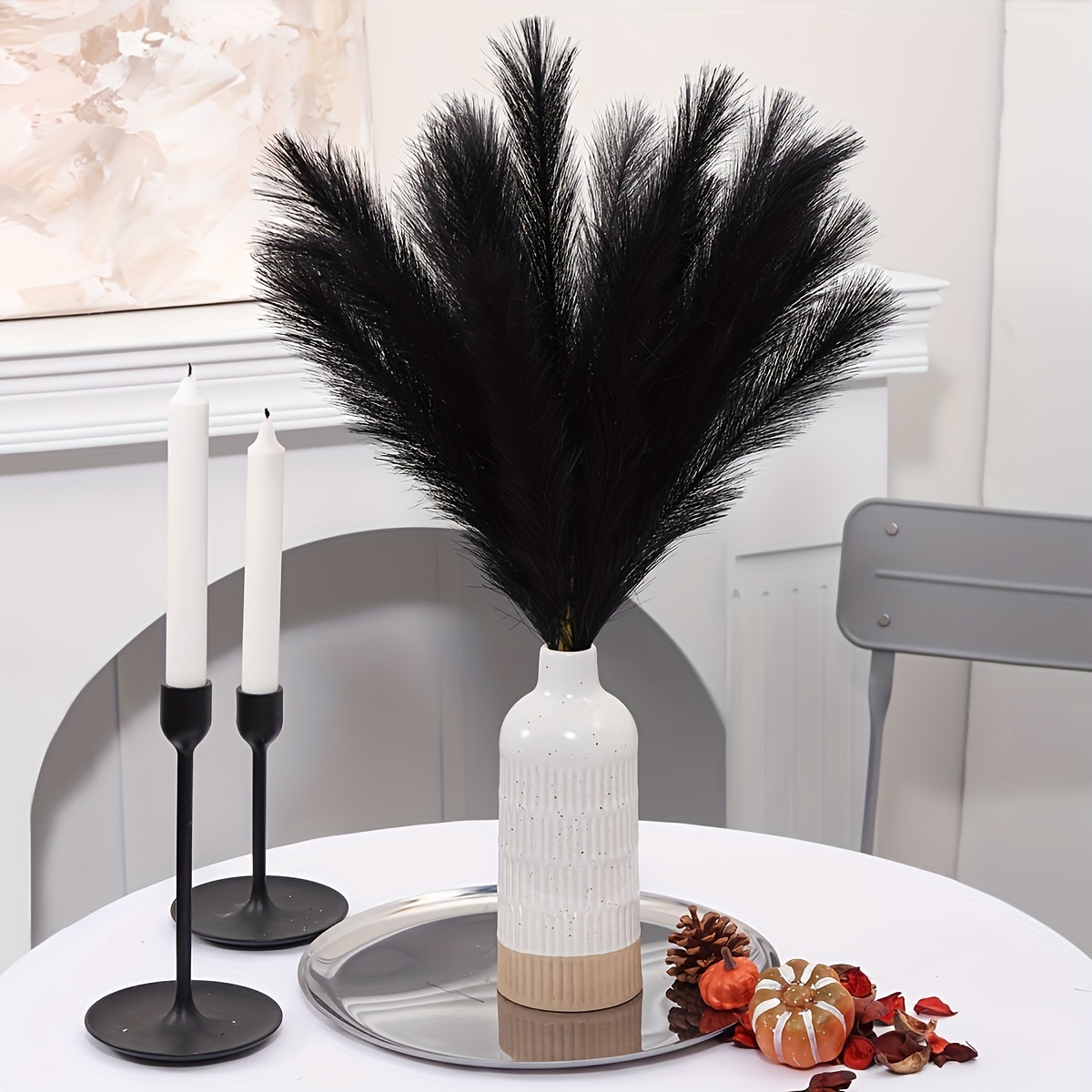 Black Artificial Pampas Grass Faux Silk Flower 5 Forks Fake - Temu