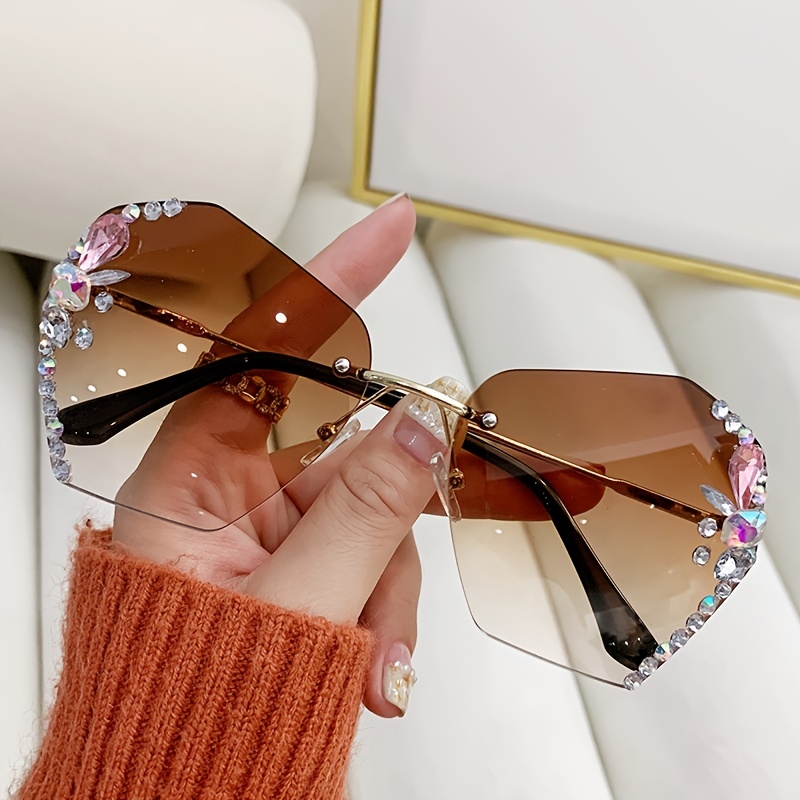 Oversized Rhinestone Sunglasses UV Protection Shades Eyeglasses