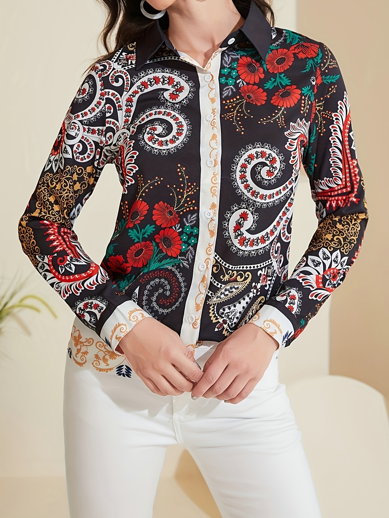 Ethnic paisley print on sale button up shirt