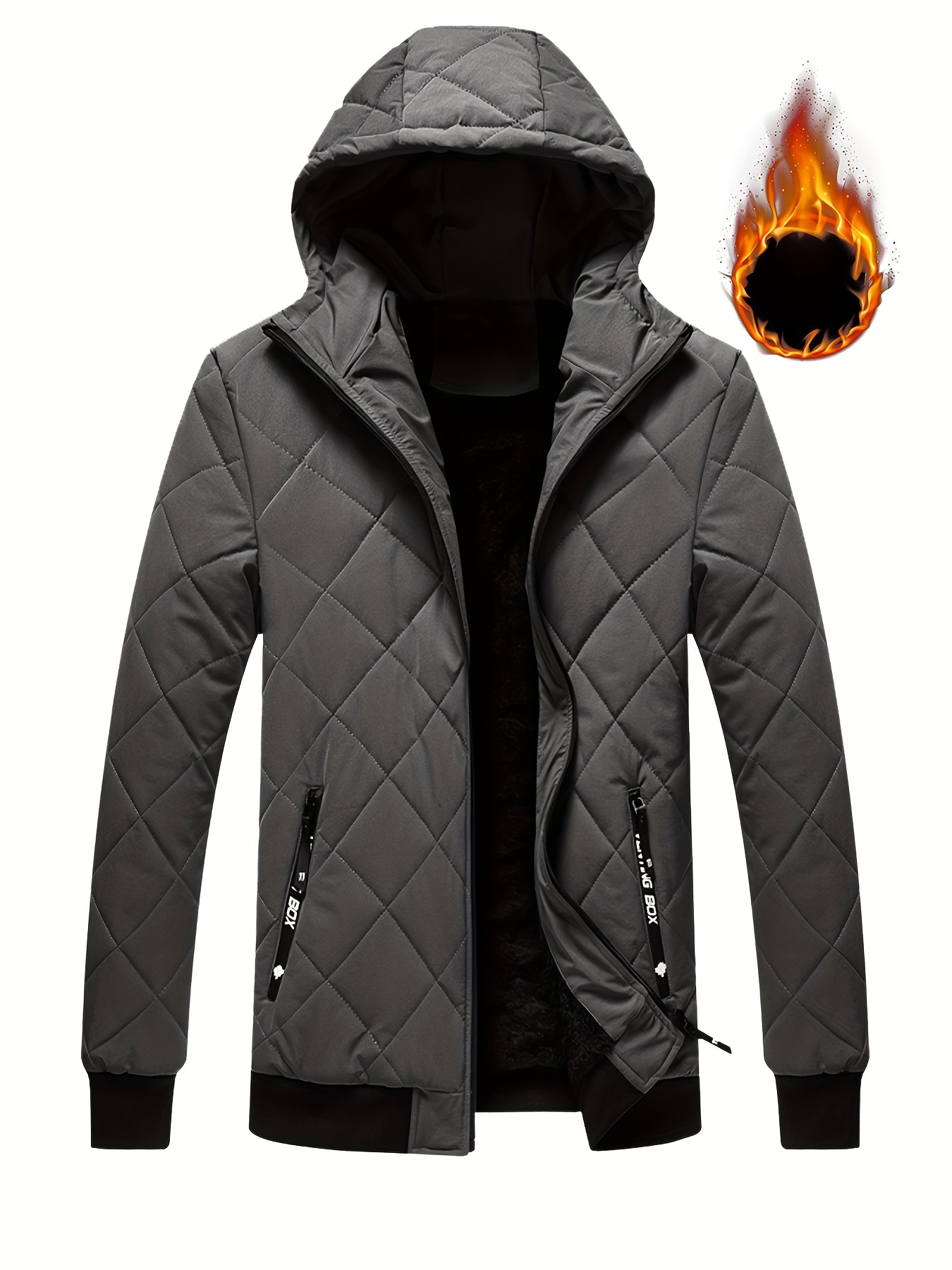 warm fleece mens hooded windbreaker full zip up long sleeve jacket with zipper pockets for winter outdoor leisure