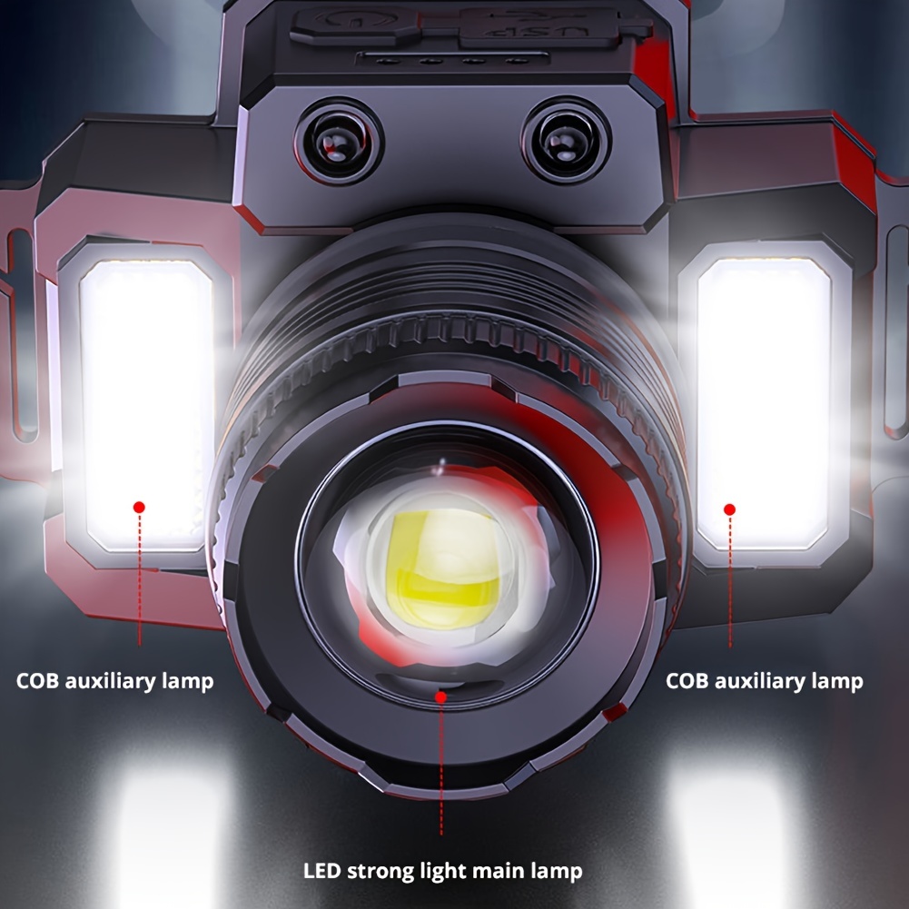 Lampe frontale étanche à LED COB, avec capteur, Rechargeable, à