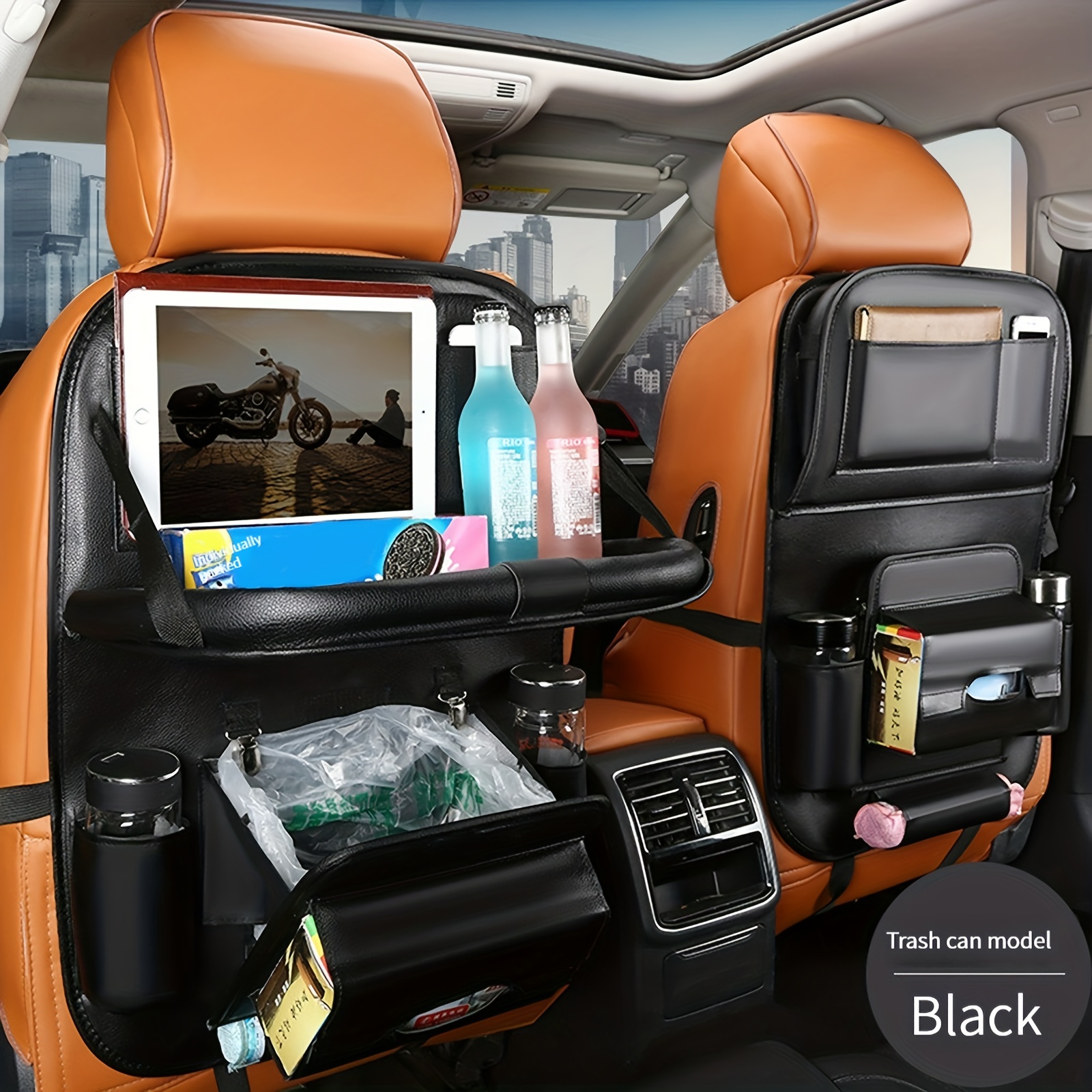 Car Seat Back Faux Leather Luxury Storage Bag Dining Tray - Temu