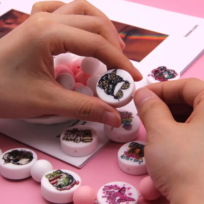 Circle Print Silicone Focal Beads For Jewelry Making Diy - Temu