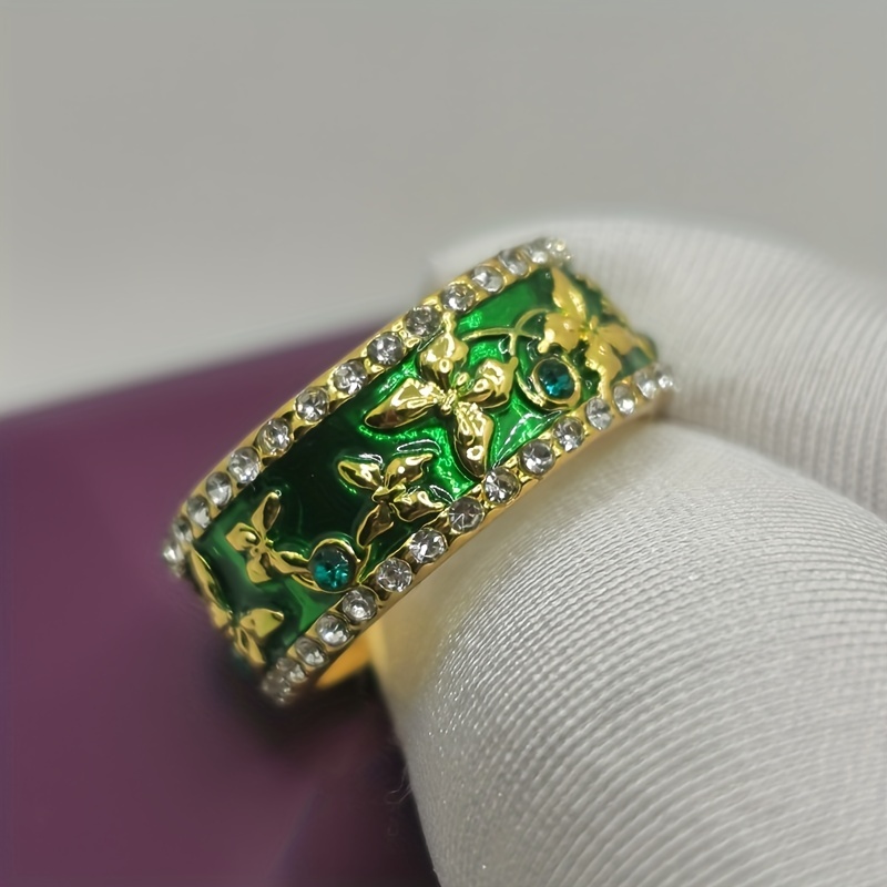 Anillo De Mariposa De Circón Verde Para Hombre De 1 Pieza