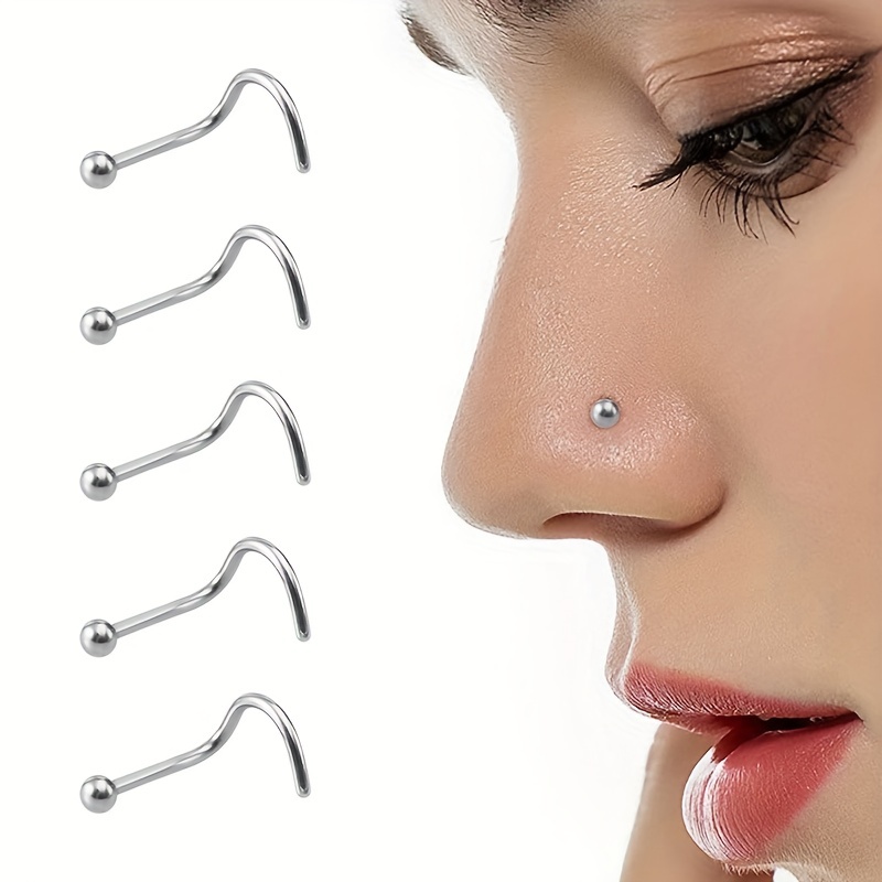 5 50Pcs Screw Nose Studs Ring Set Stainless Steel
