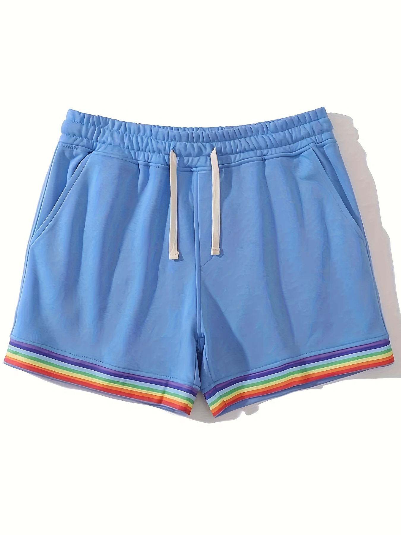Rainbow Striped Sweat Shorts Summer Sports Casual Shorts - Temu