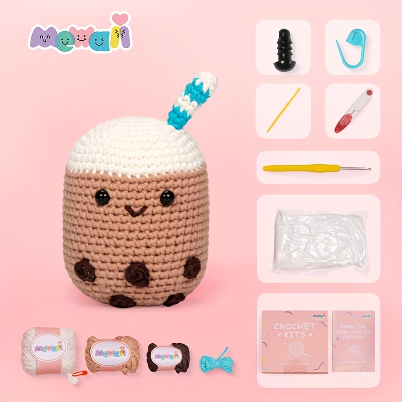 Mewaii Crochet Kit for Beginners with 4 Mushroom Plush, Complete DIY  Crochet Kit Animals with Pre-Started Tape Yarn Step-by-Step Video Tutorials  for
