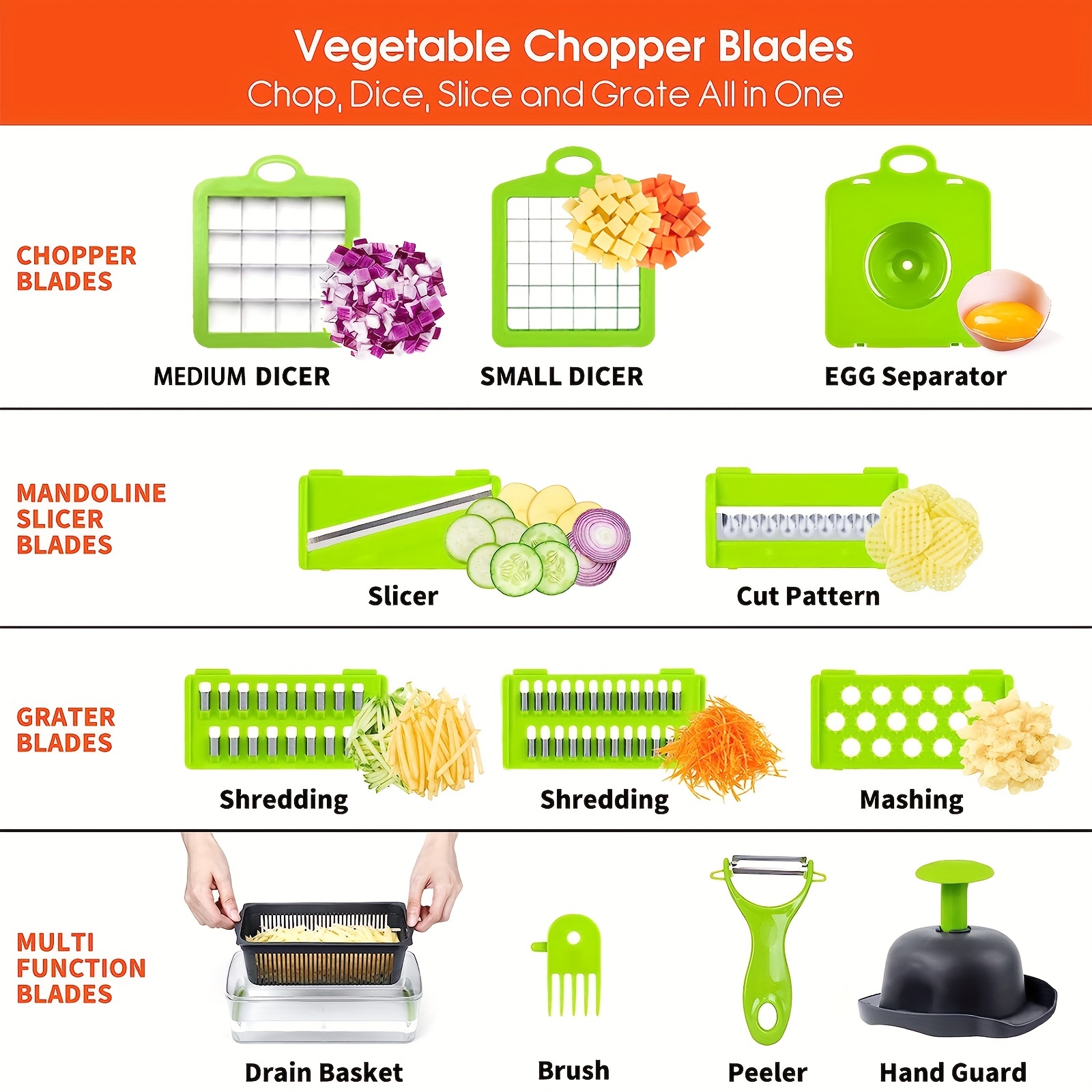 ENDLILI Vegetable Chopper, Pro Onion Chopper,15 in 1 Multifunctional Food Chopper-Adjustable Vegetable Slicer-Kitchen Gift Gadget Veggie Slicer for