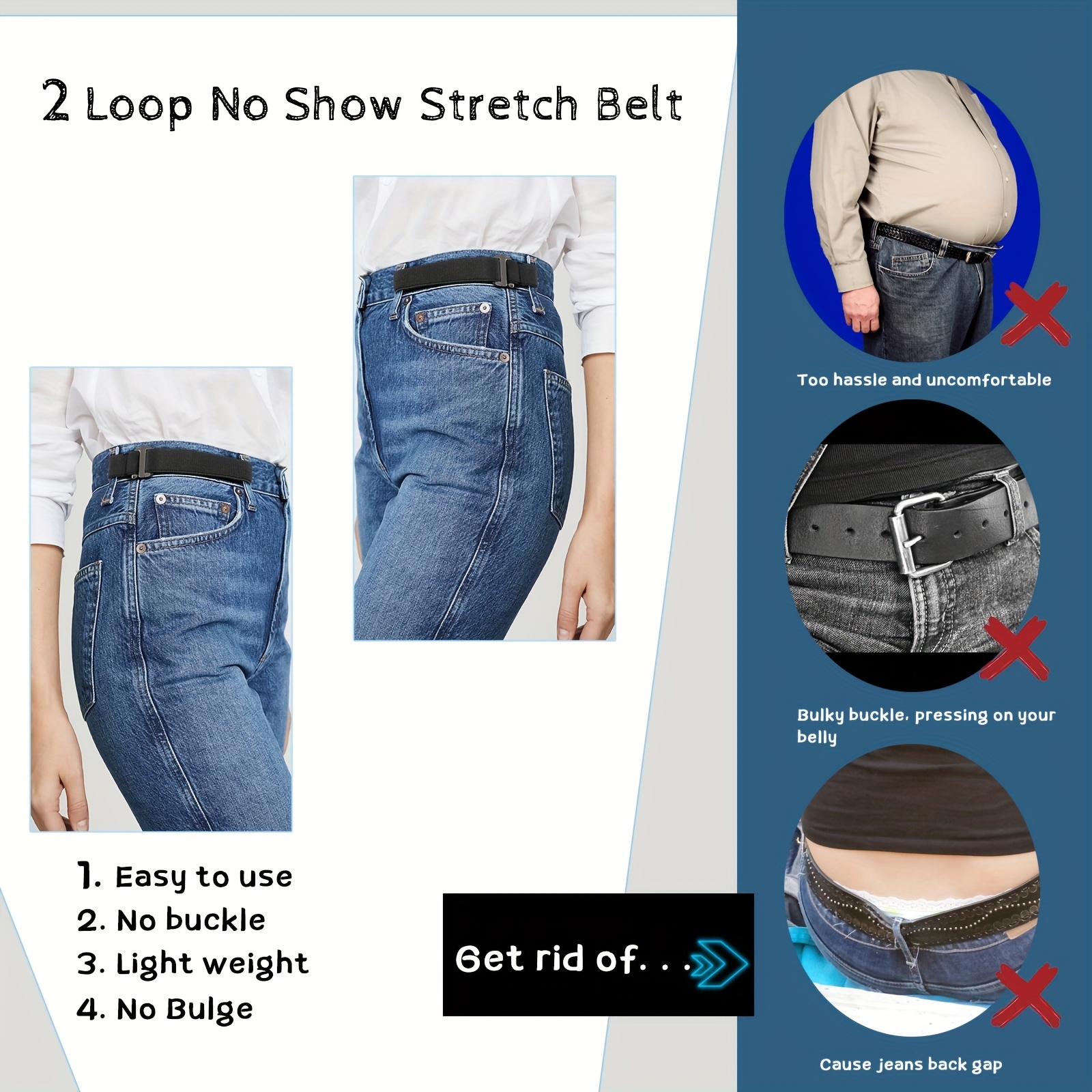 No Buckle Stretch Belt For Women & Men No Show Elastic Invisible