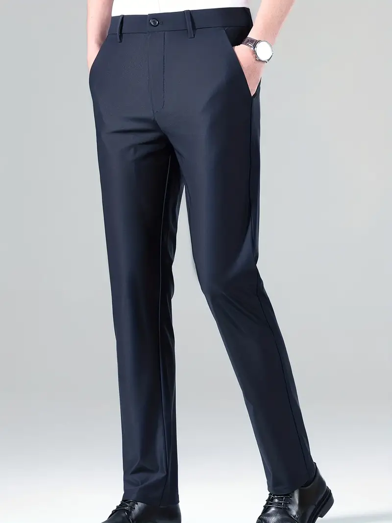 Pantalones de vestir elásticos de Spandex, pantalones de vestir ajustados  de color sólido de diseño clásico semiformal para hombres para negocios