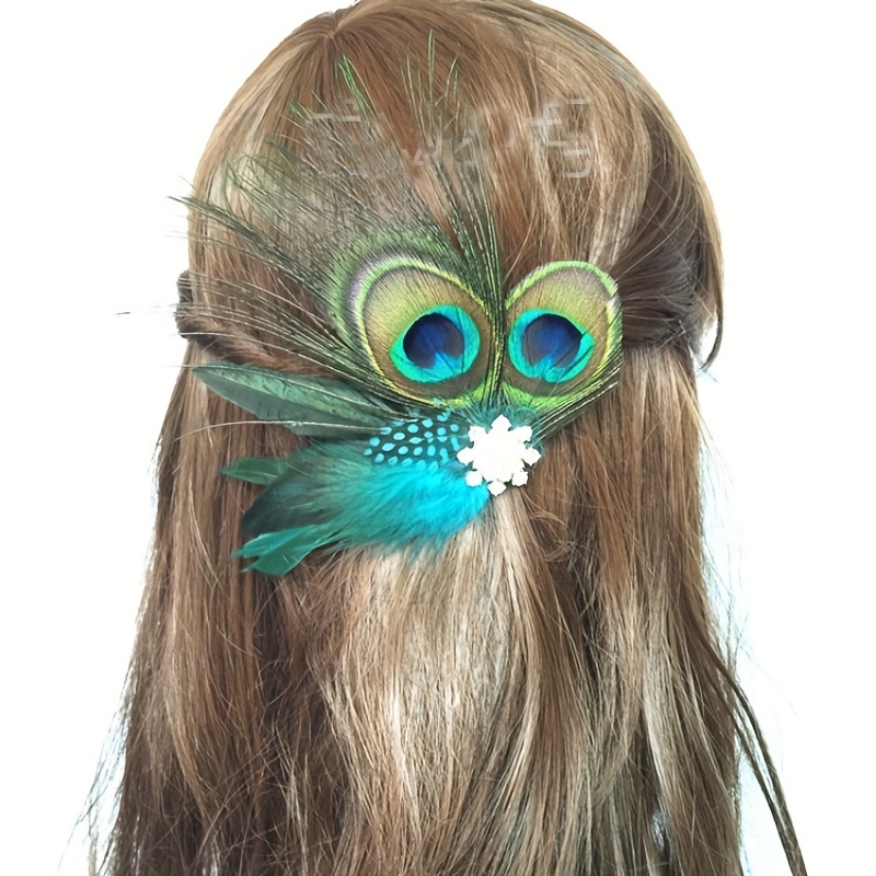 

Stunning Peacock Feather Hair Clip - Western Style Hair Accessory For Elegant And Effortless Style