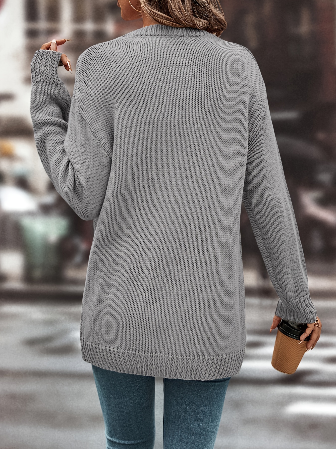 Oversized Open Knit Jumper With Pocket