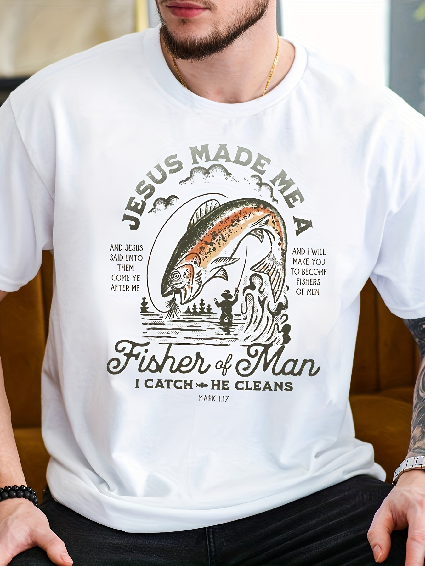 Men's Cotton T-shirt, Men's Fishing Shirt, Mens Fishing Shirt