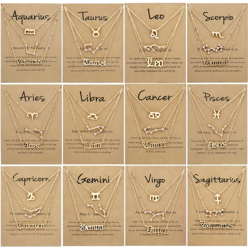 

Golden-plated 12 Zodiac Symbols Retro Alphabet Star Map Pendant Necklace Cross-border Best Selling Constellation Card Three-piece Necklace Set