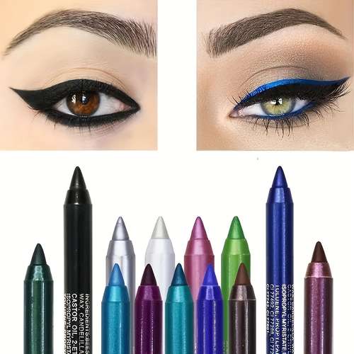 14-Color Colourful Eyeliner Pen, High Pigmented Pearly Glitter Shimmer Metallic Finish, Smokey Punk Gothic Style Eyeliner, Long Lasting Waterproof Eyeliner Stick