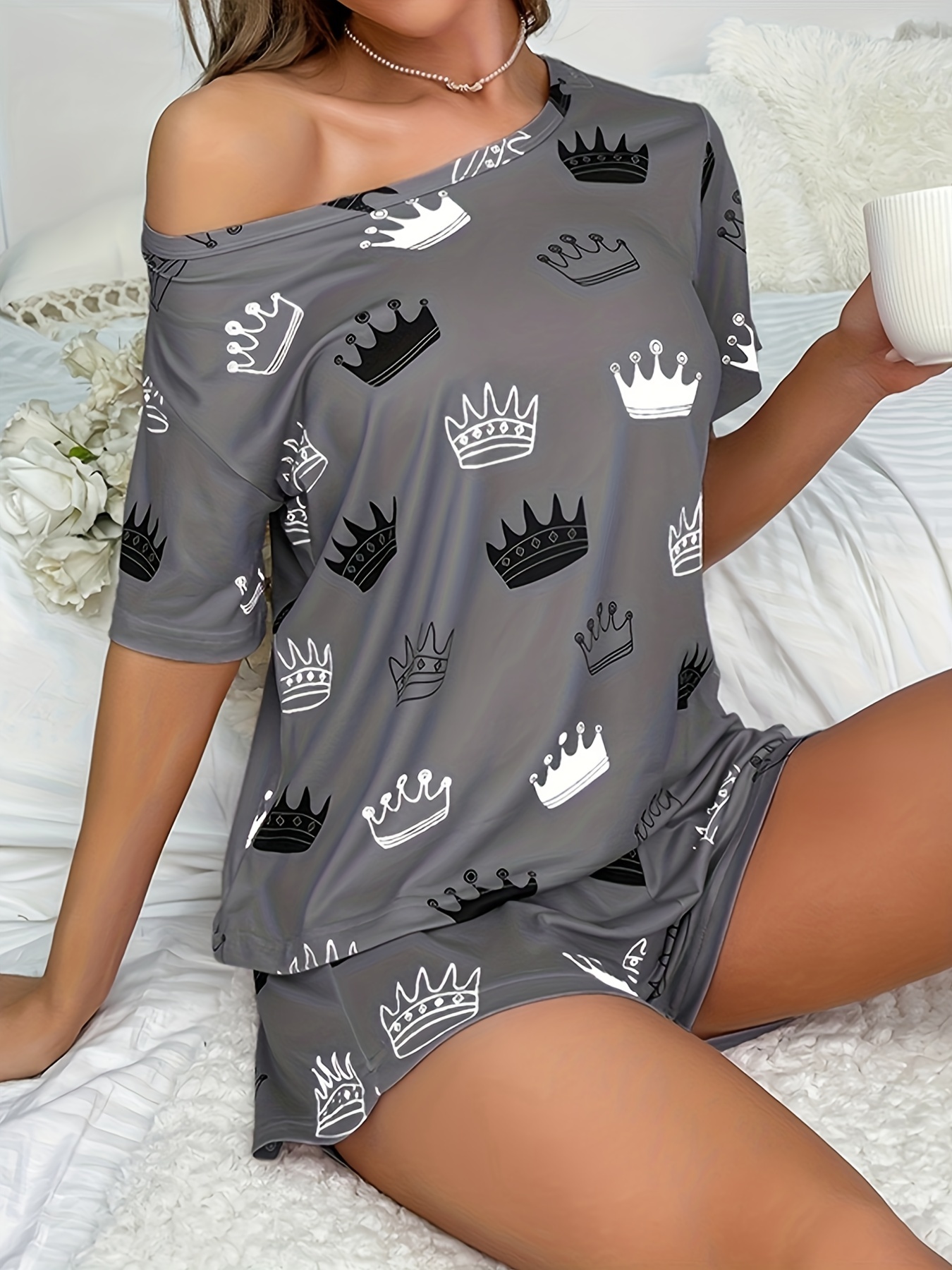 Womens Pajamas Sets Casual Comfy Short Sleeve T Shirt Sleepwear