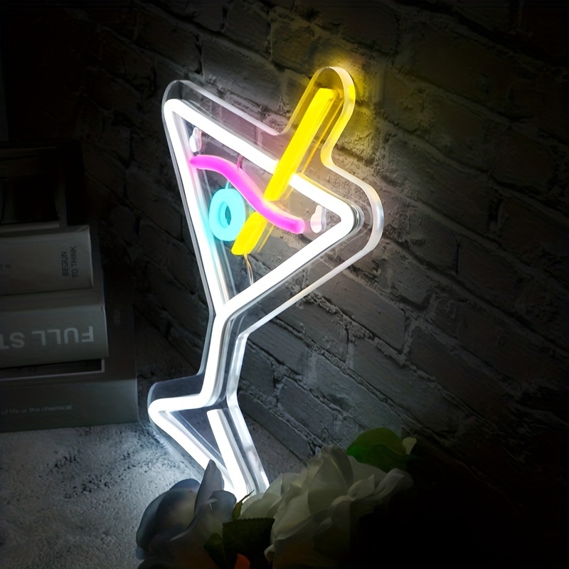 Cocktails Cup LED Neon Sign Art Wall Lights for Bar Club Bedroom Windows Glass Hotel Pub Cafe Wedding Birthday Party Gifts