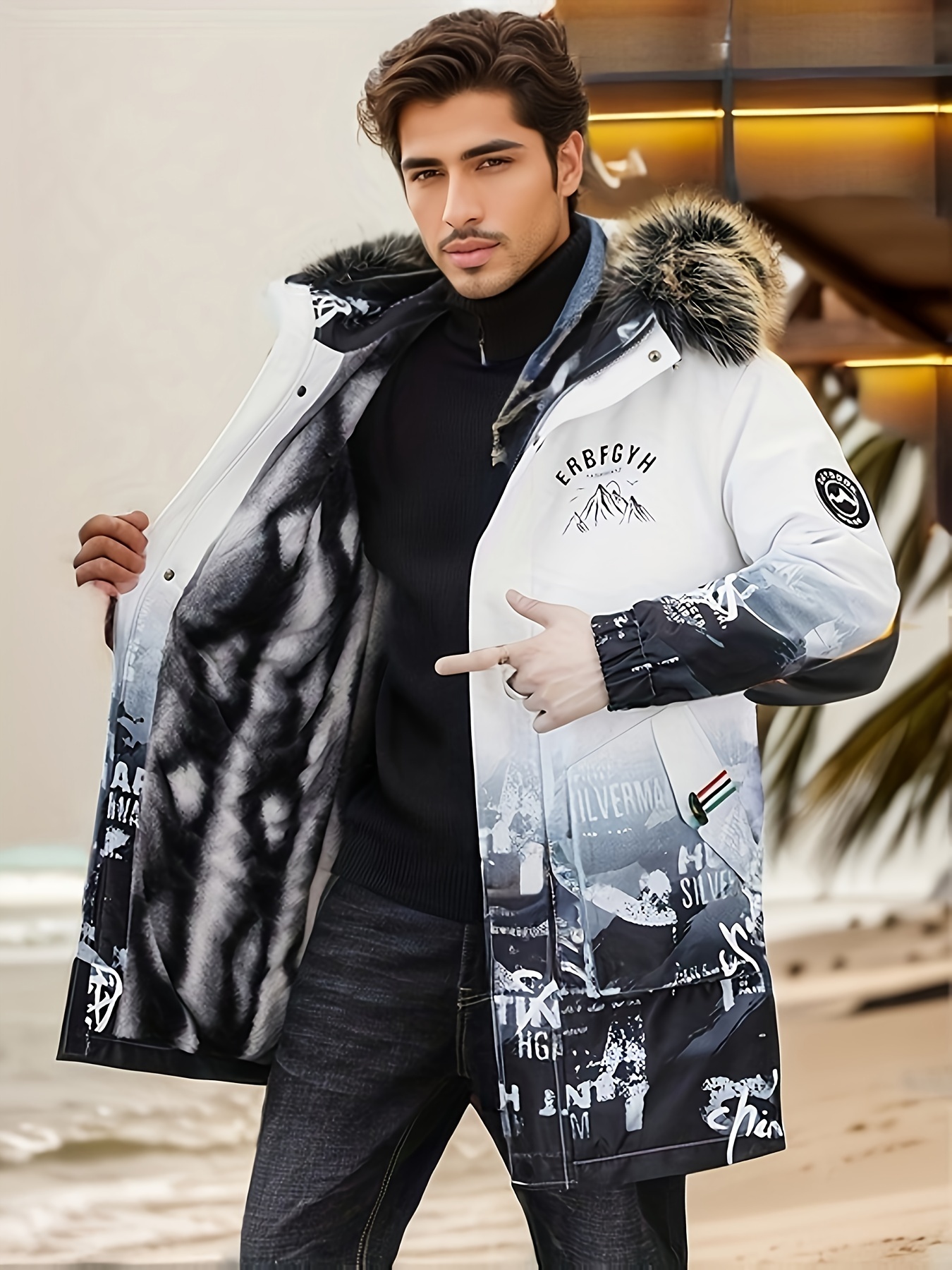 Men's Mid-Length Thickened Warm Jacket, Trendy Youth Style