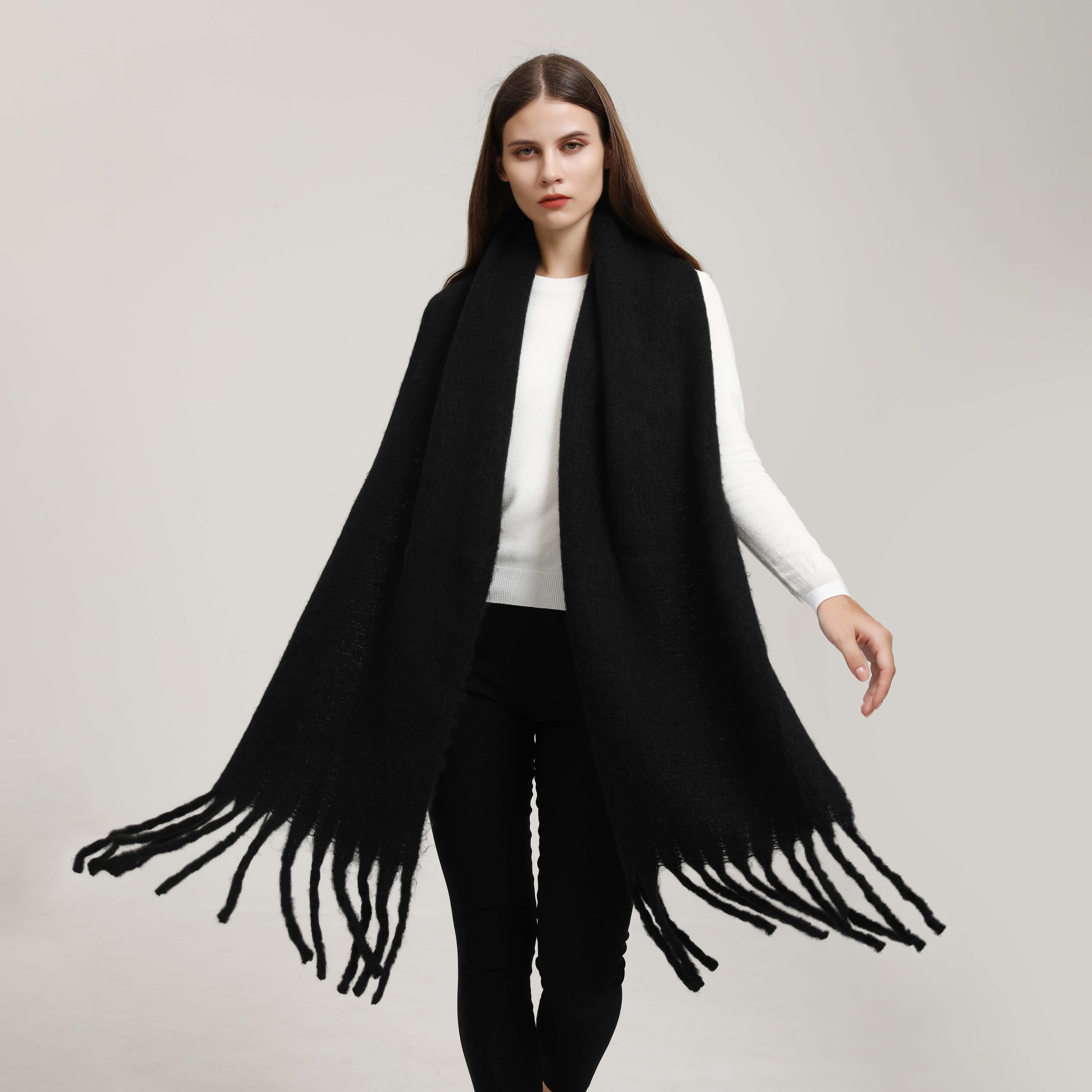 Solid Color Chunky Scarf Imitation Cashmere Warm Tassel - Temu