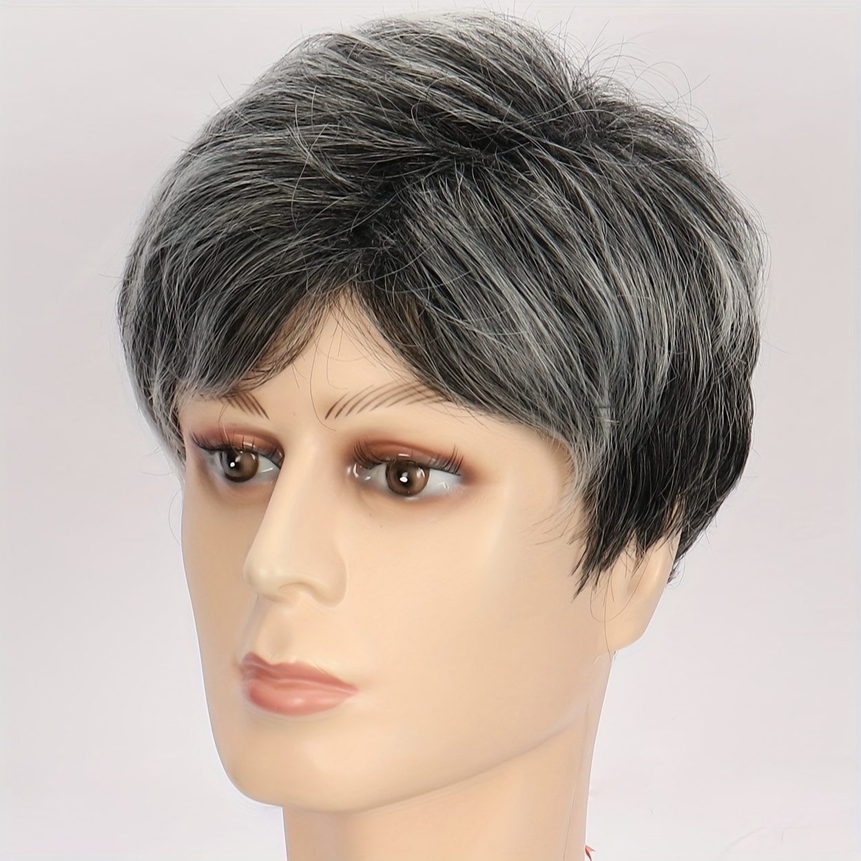 Men s Short Black Grey Wig With Bangs Natural Layered Wigs Temu