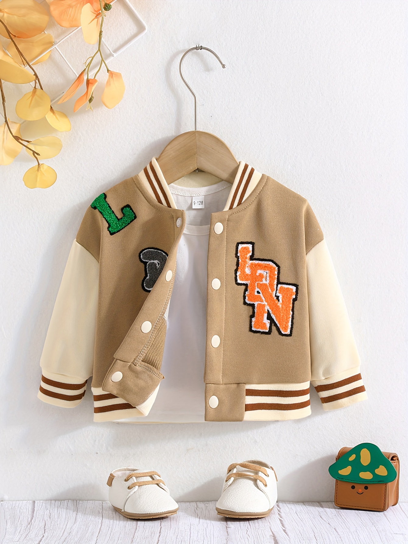 Baby's Colorful Letter Patched Varsity Jacket Preppy Style - Temu