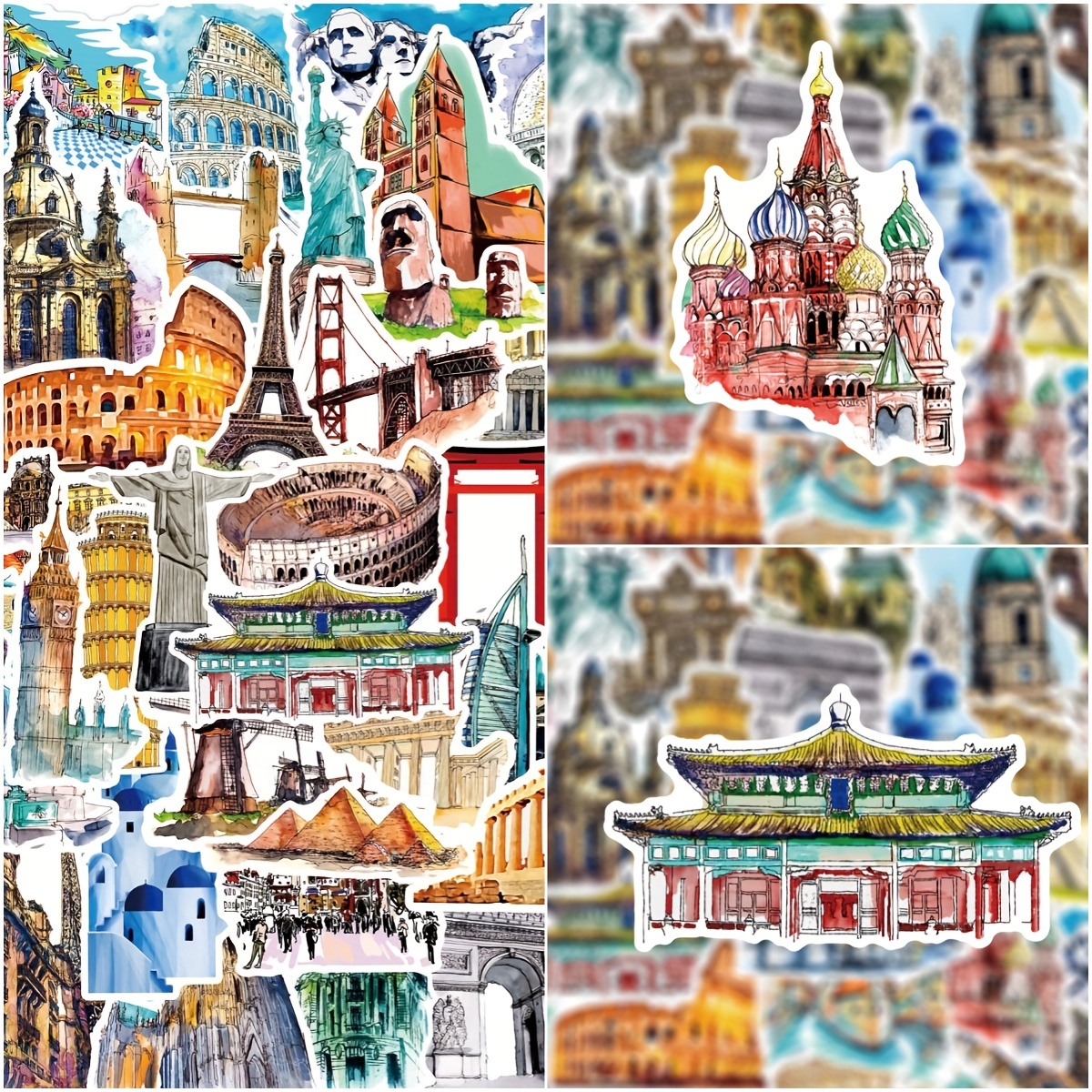 50pcs World Landmark Stickers World City Landmark Stickers - Temu