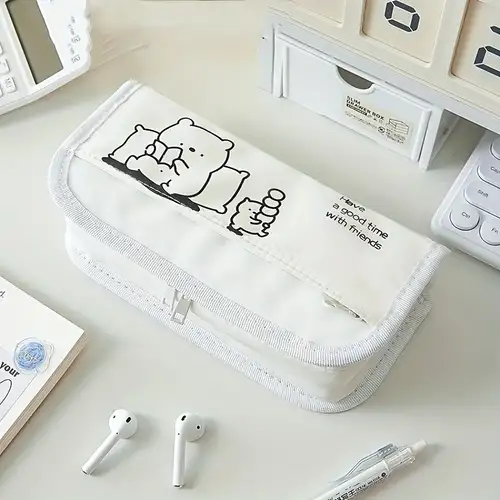 Cute Cartoon Pencil Case for Boys, Big Capacity Canvas Kawaii Pencil Pouch  with Zipper, Waterproof 