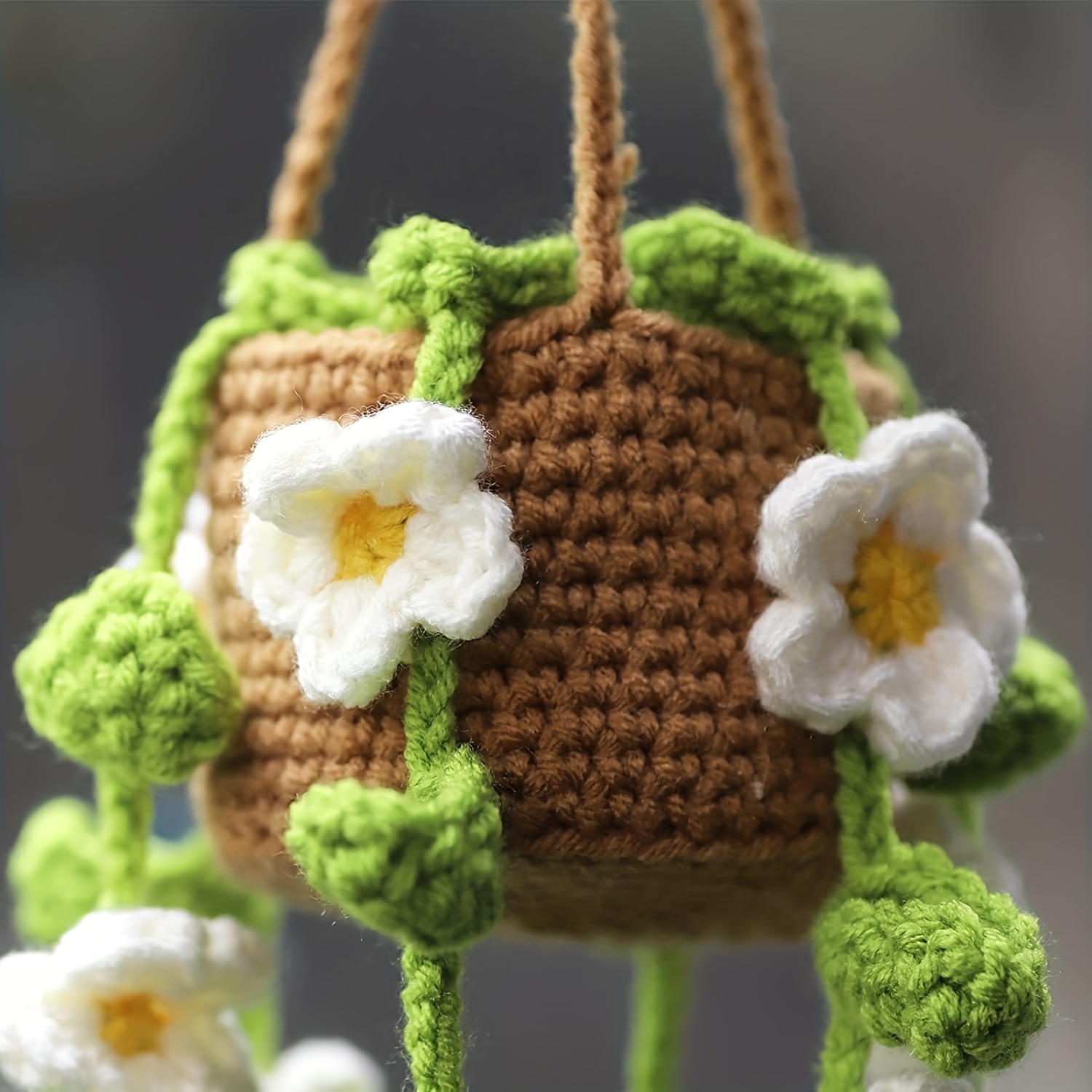 Cute Potted Plants Crochet Car Plant Crochet Hanging Basket,rear