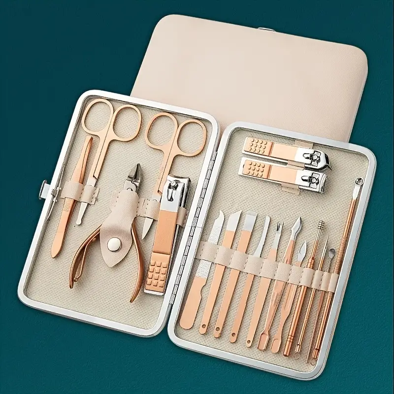Stainless Steel Nail Clipper Set with Manicure Art Case (Rose Golden)