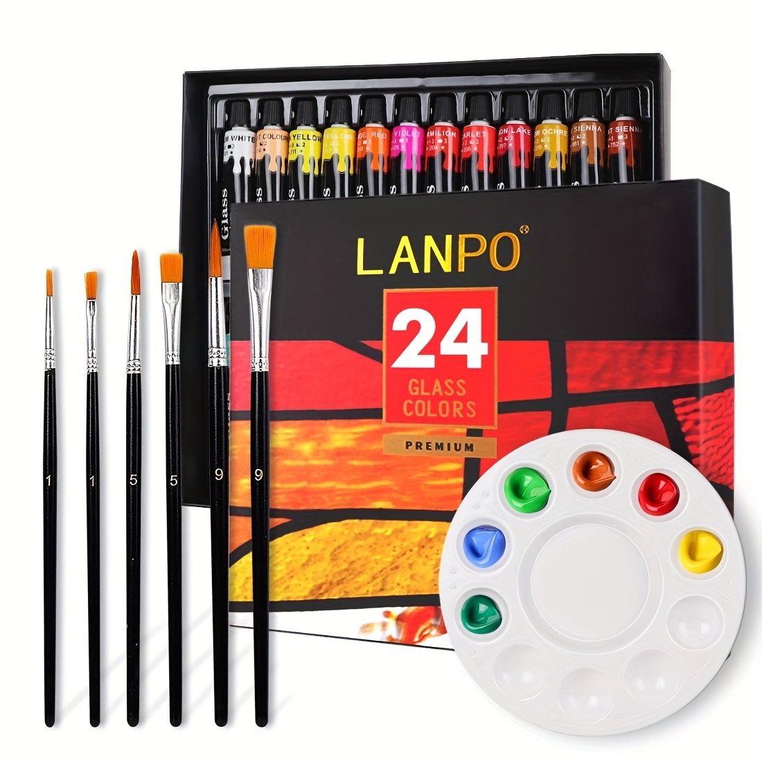Loomini, Assorted Colors, Acrylic Paint Set, 12 Brushes, 24 Colors, 1 set