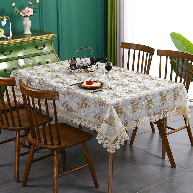 Polyester Rectangle Tablecloth Golden Embroidered Flower Tablecover