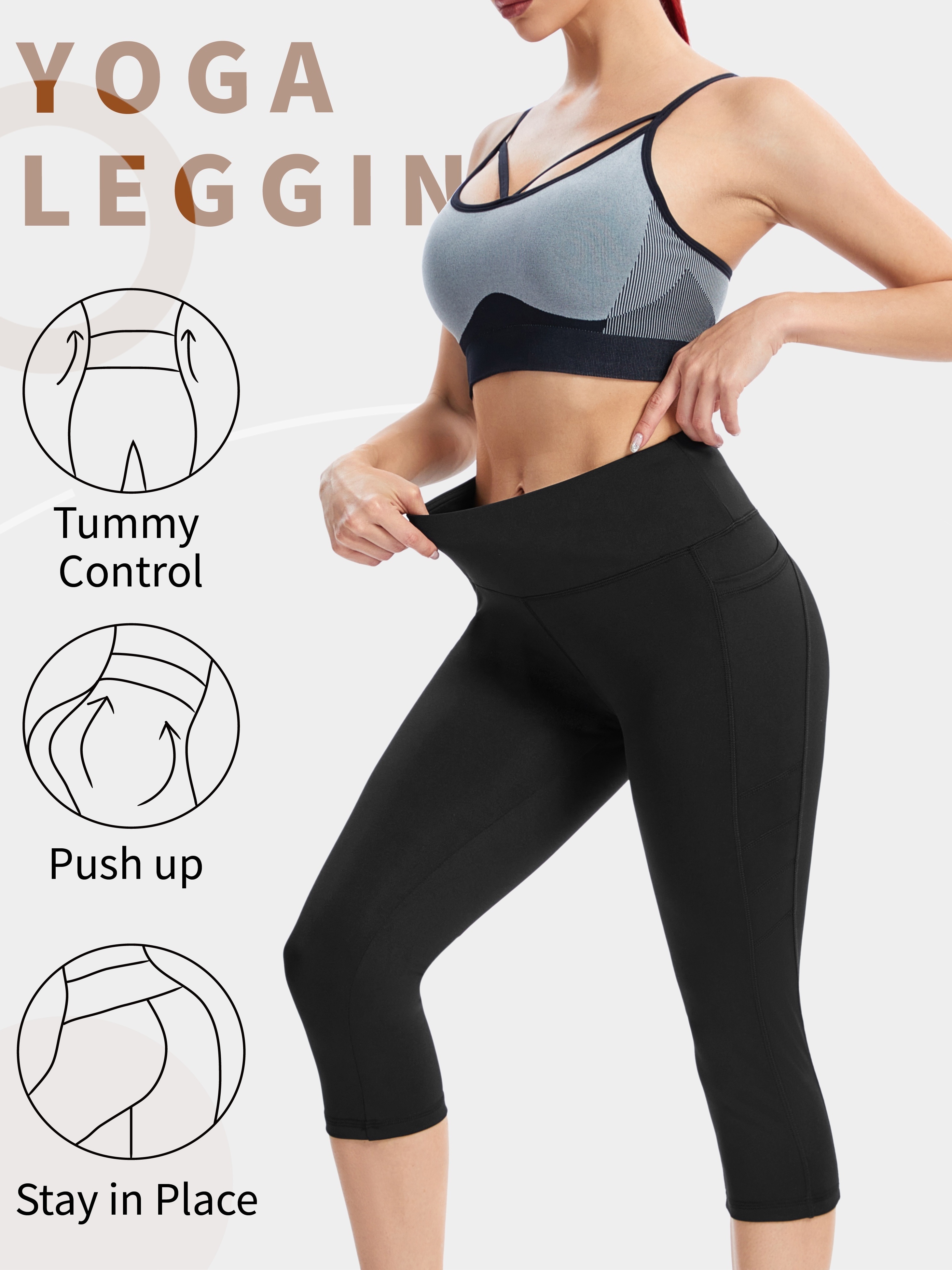 Capri Workout Leggings Pockets Women Tummy Control High - Temu