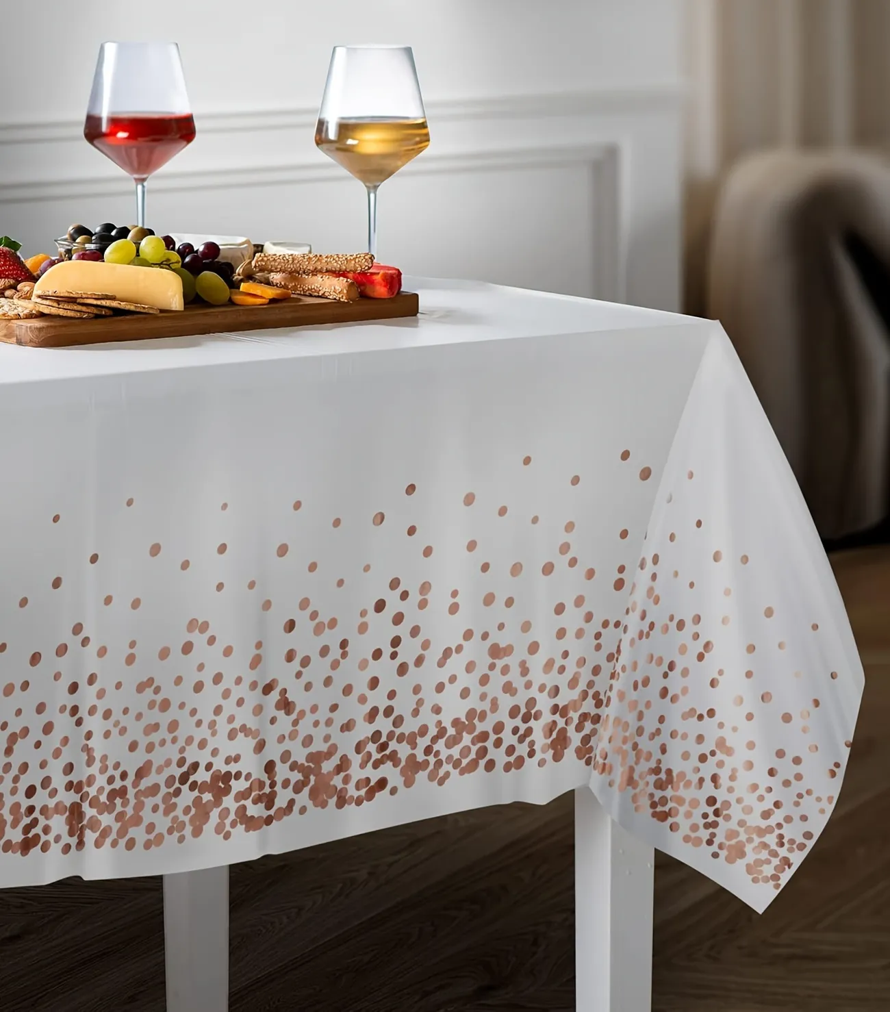 Rose Golden Tablecloth, Rose Golden Dot Disposable Tablecloth