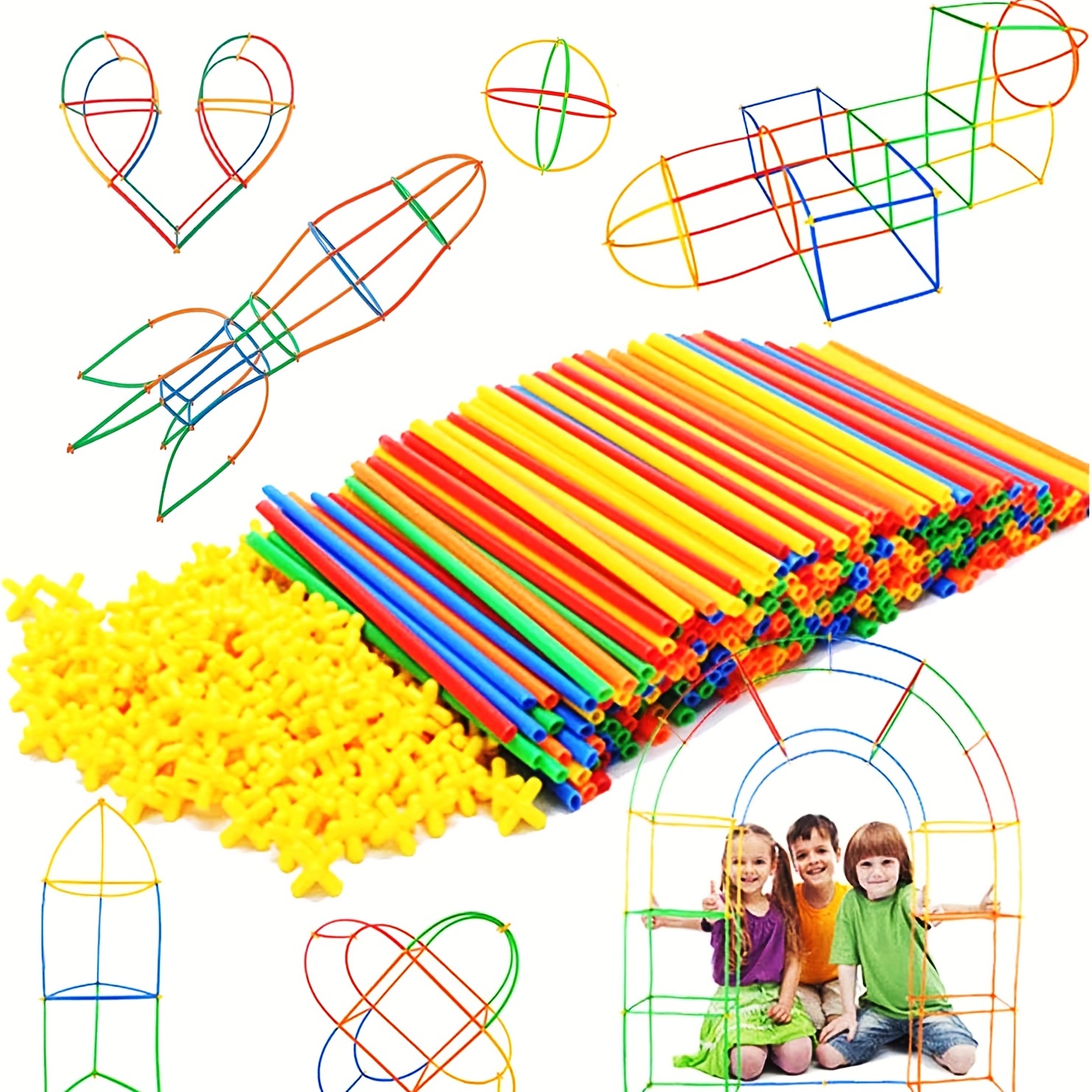 Blocs de paille 4D pour bricolage, couture en plastique insérée, blocs de  Construction, briques à assembler, jouets éducatifs et