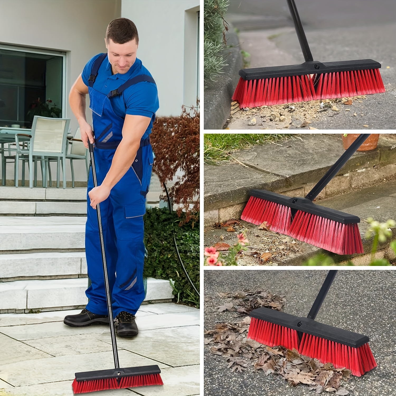 Outdoor Broom with Handle Heavy Duty Large Garden Yard Brush 18 Stiff  Sweeper