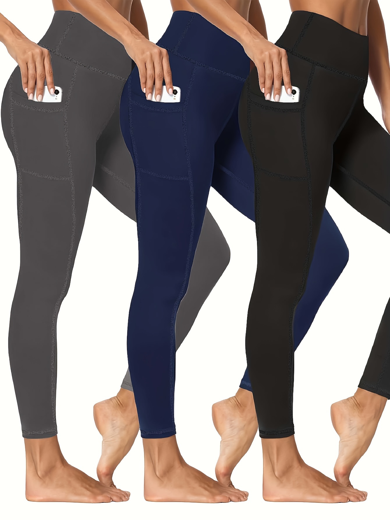 Plus Size Sports Leggings Women's Plus Solid Pipping High - Temu Philippines