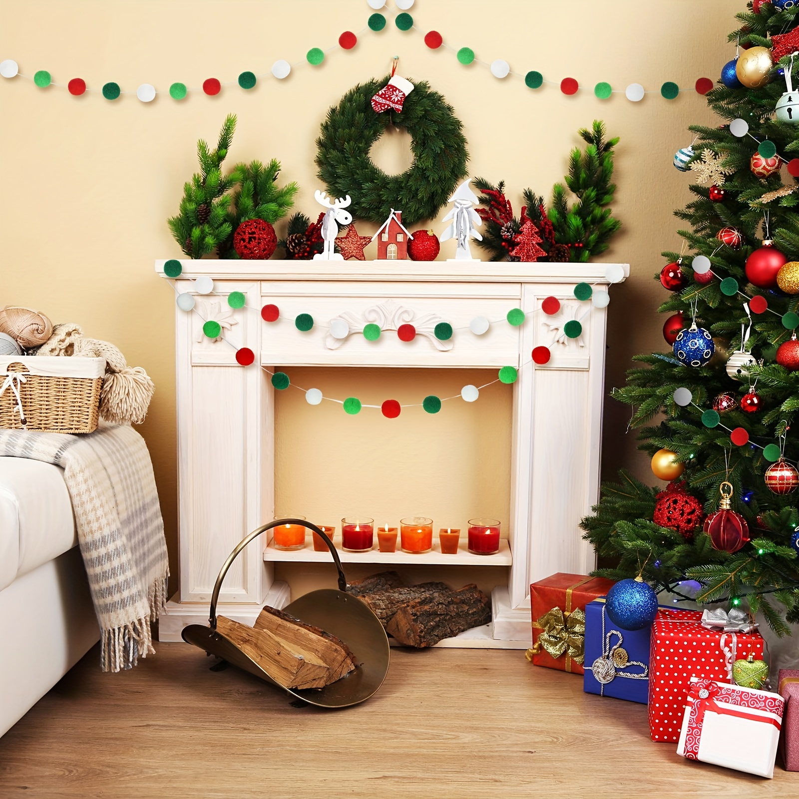 Christmas Tree Garland Christmas Felt Ball Garland Holiday 