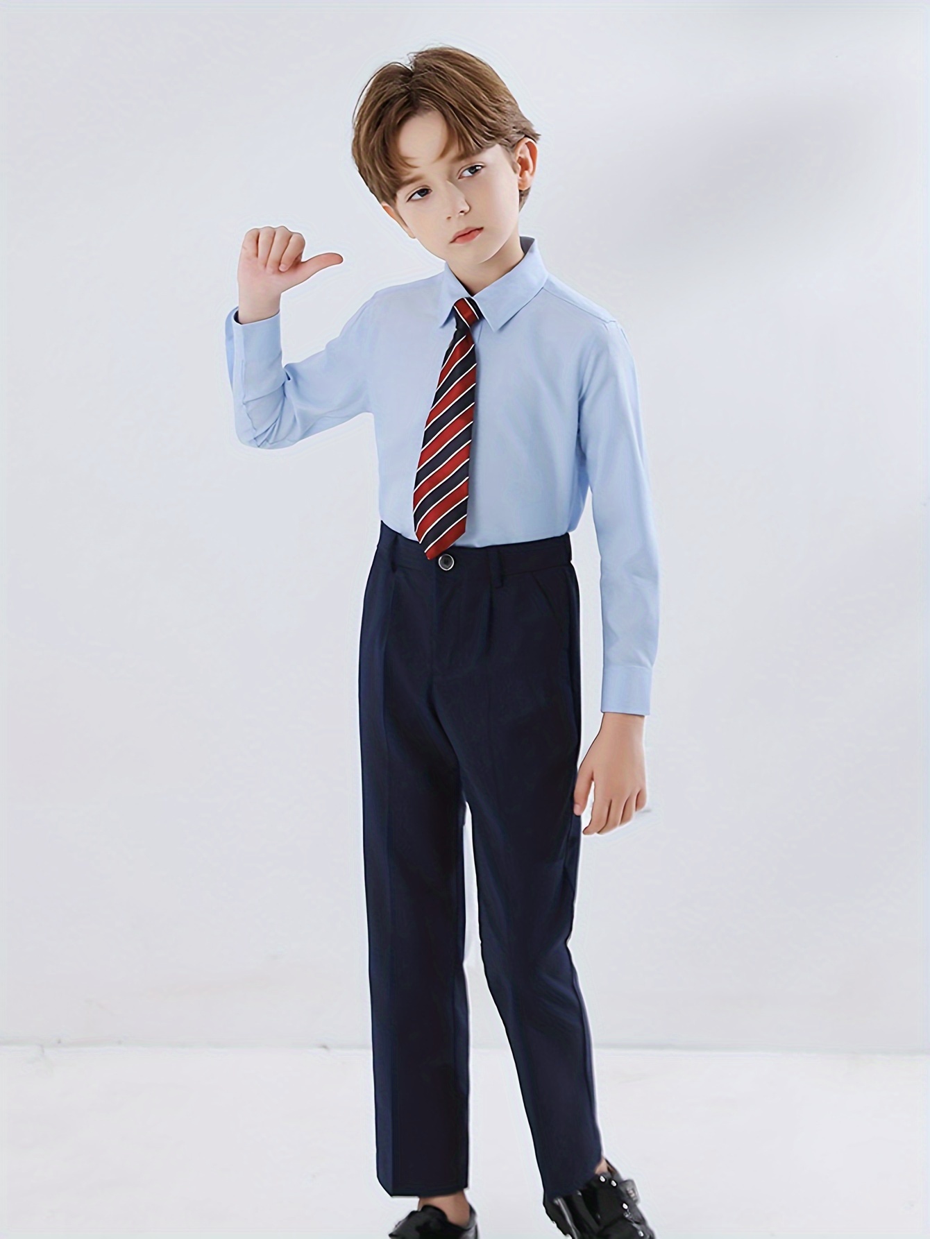Lilgiuy Little Boys School Uniform Pants Fashion Solid Color Stretch  Elastic Adjustable Waist Slim Fit Suit Pants for School Blue (18-24 Months)  