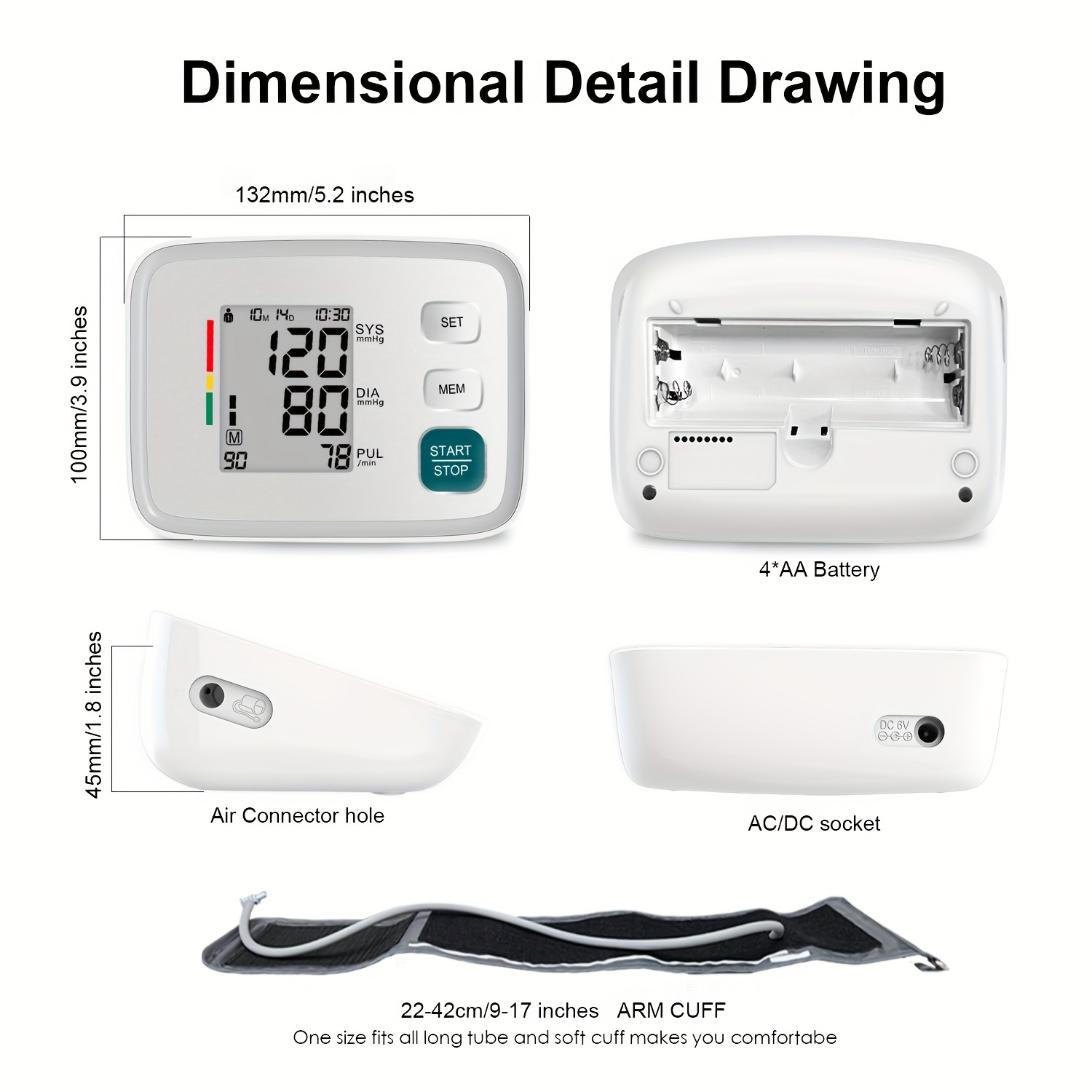 Home Blood Pressure Monitor, Automatic Upper Arm Cuff Digital Blood  Pressure Machine With Bp Cuff With Blood Pressure Cuff (battery Not  Included) - Temu